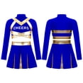 thumbnail image 6 of TiaoBug Girls Halloween Cheerleading Costume Crop Top with Mini Skirt Outfit High School Competition Dance Uniform Blue 6, 6 of 7