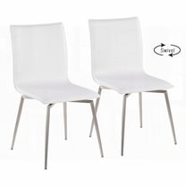 Modern Brushed Stainless Steel & White Faux Leather Dining Chairs - 2-Pack