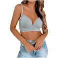 thumbnail image 5 of Thousandth Women's V-Neck Wireless Bra Breathable Plain Push Up Bra Ribbed Comfort Support Bralette Everyday Underwear with Adjustable Straps, 5 of 8