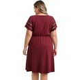 thumbnail image 3 of GRACE & GRANDEUR Women's Plus Size Dress Hollow Out V-Neck Elastic Waist Short Sleeve Summer A-Line Dresses with Pockets 2X Burgundy, 3 of 5