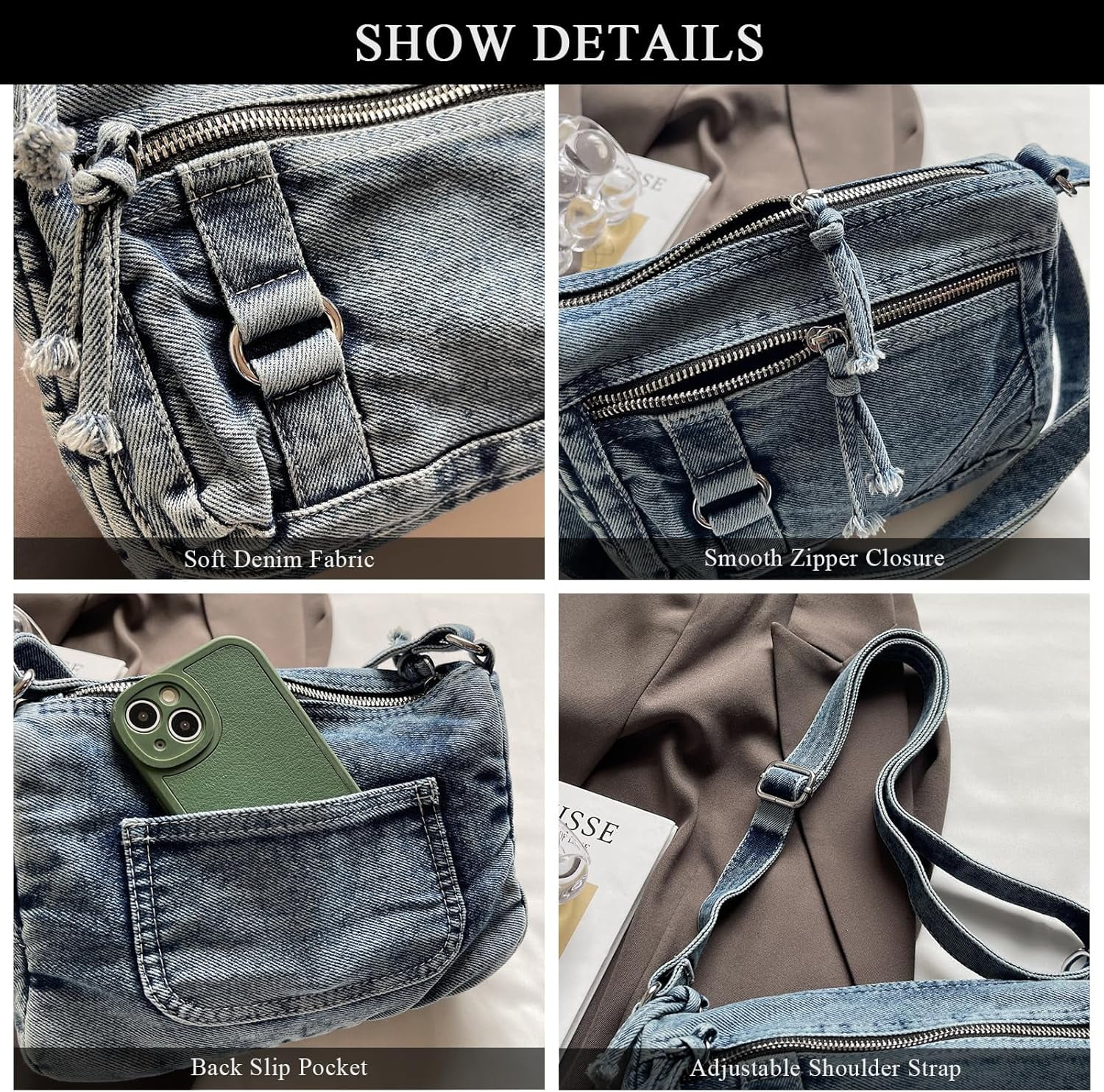 Denim Crossbody Bags for Women Small Jean Purse Casual Denim Shoulder Bag Handbag