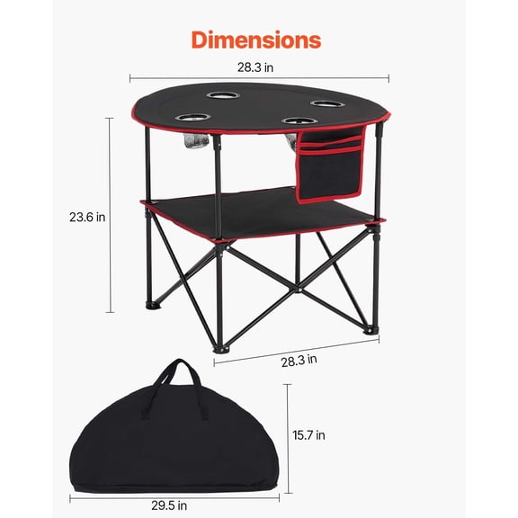 Quick Setup Round Camp Table with 4 Cup Holders, Durable Oxford Cloth Portable Folding Table for Patio & Picnic