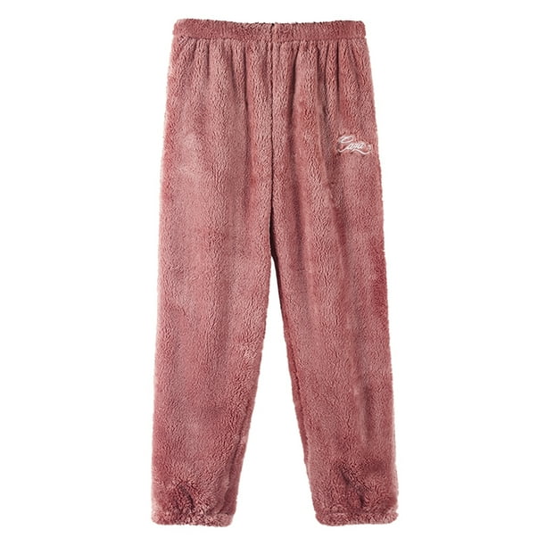 LUXUR Ladies Pj Bottoms Elastic Waist Pajama Pants Solid Color Sleepwear  Casual Lounge Pant Fuzzy Fleece Trousers Red L