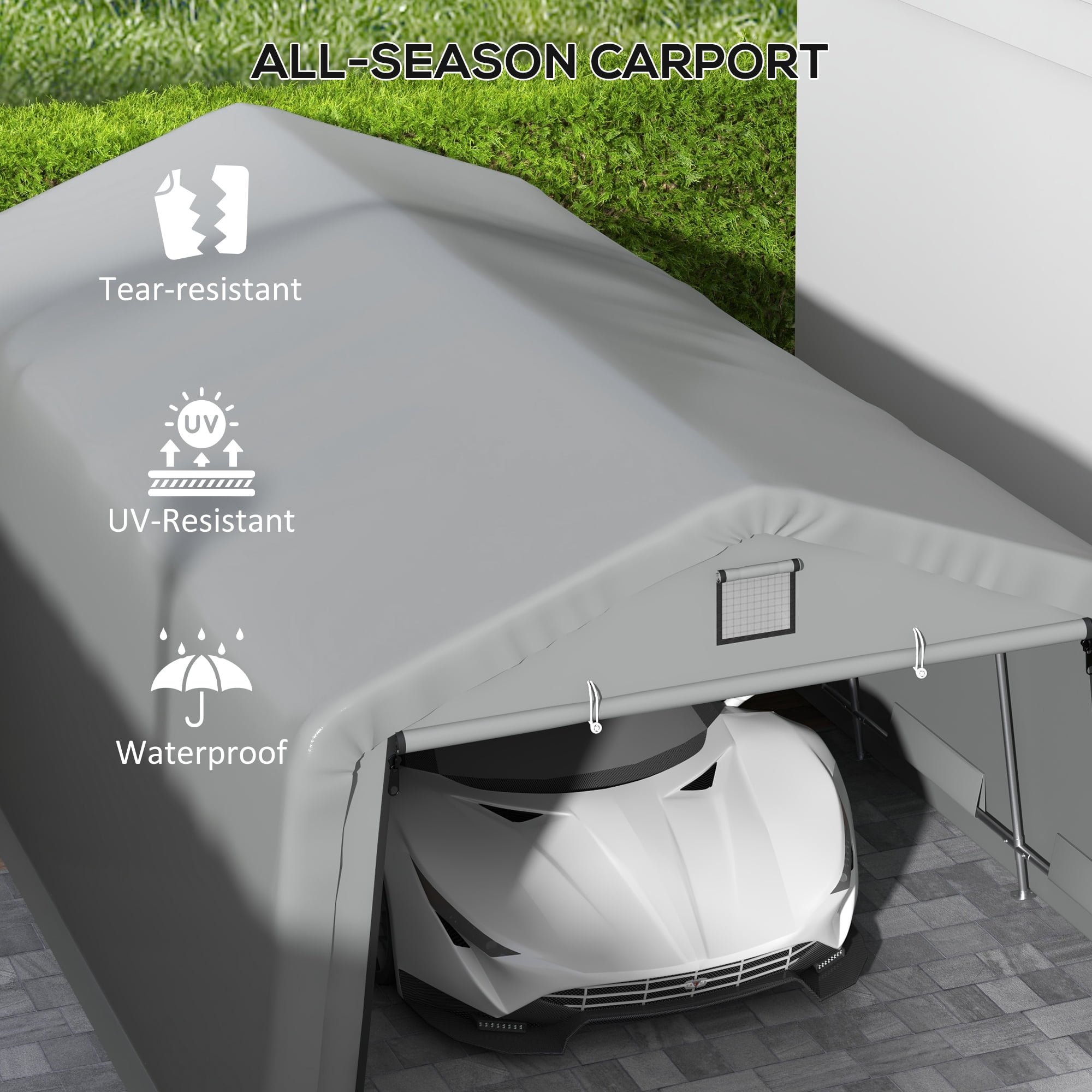 Outsunny Ventilation Windows 143.75 x 243.25 x 95.75 inches Light Gray Carport
