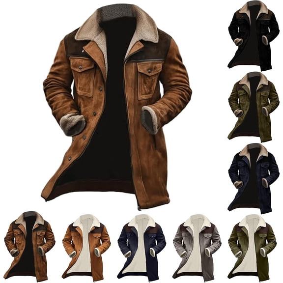 Men's Suede Color-matching Winter Jacket with Multi-pocket Zipper - Casual Coat for Snow Activities, Christmas Holidays, and Outdoor Adventures, Ideal for Gifts,Black,L