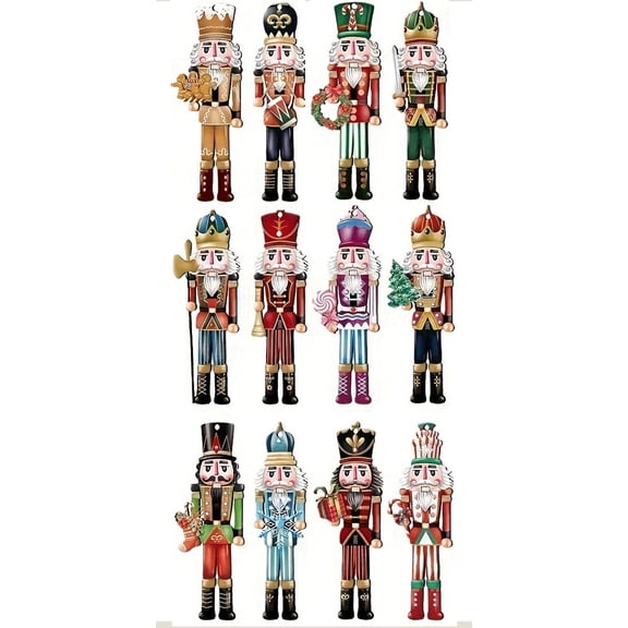 Wooden Nutcracker Ornaments, 12/24-Piece Hanging Decoration Set for Christmas Tree and Holiday Home Decor