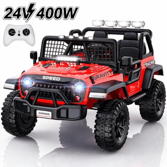 24V 2 Seater Electric Truck Car for Kids, Big Kids Cars To Drive Remote Control, Colorful Led Lights, 3 Speed, Bluetooth Music, Spring Suspension, Farmdex Ride On Toys Gift for Boys & Girls - Red