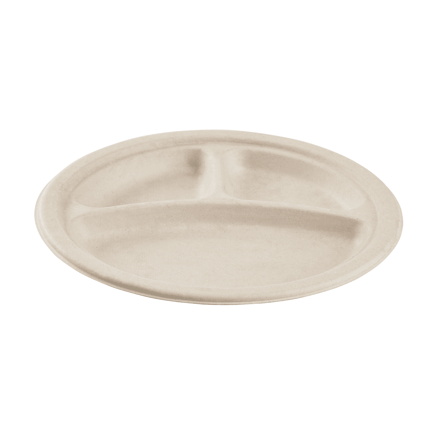 Karat Earth 3 Compartments, 9'' Paper Round Plates, Molded Fiber, Natural - 500 pcs