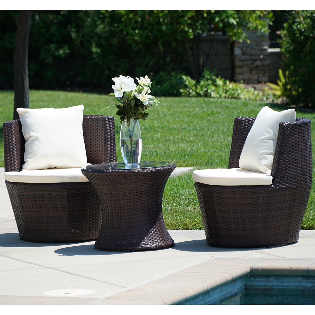 BELLEZE 3PC Outdoor Rattan Patio Set Wicker Backyard Yard Furniture