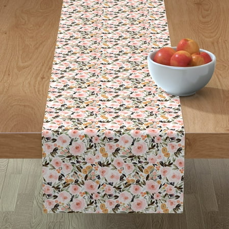 

Cotton Sateen Table Runner 108 - Bloom Blush Blossom Black Fall Head Shoes Floral Watercolor Nursery Boho Spring Botanical Kitchen Print Custom Table Linens by Spoonflower