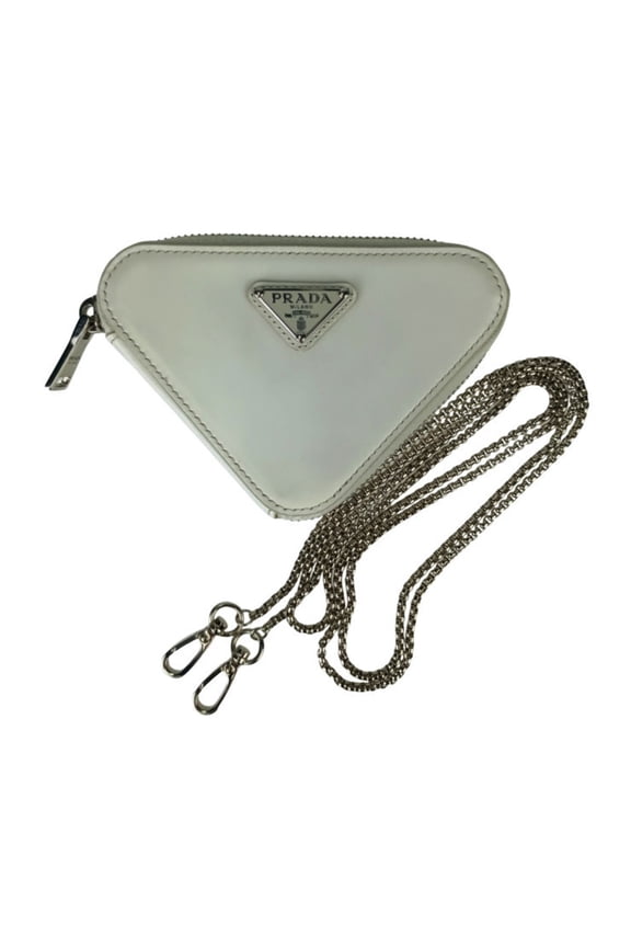 Pre-Owned PRADA Prada Triangle Chain Shoulder Bag 1NR005 White Leather Women's Plate (Good)