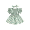 thumbnail image 1 of Gupgi Robe Marguerite pour Tout-Petit Bébé Fille, Côtelée, à Volants, Manches Courtes, Patchwork, avec Bandeau, 1 of 9