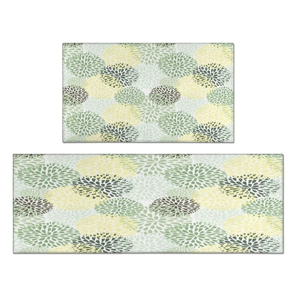 Kitchen Rugs and Mats Non Skid Washable Yellow Blue Dalia Floral Kitchen Mat and Rug Set,Floor Cushion Absorbent Rug,Rubber Backed Area Rugs for Kitchen Laundry