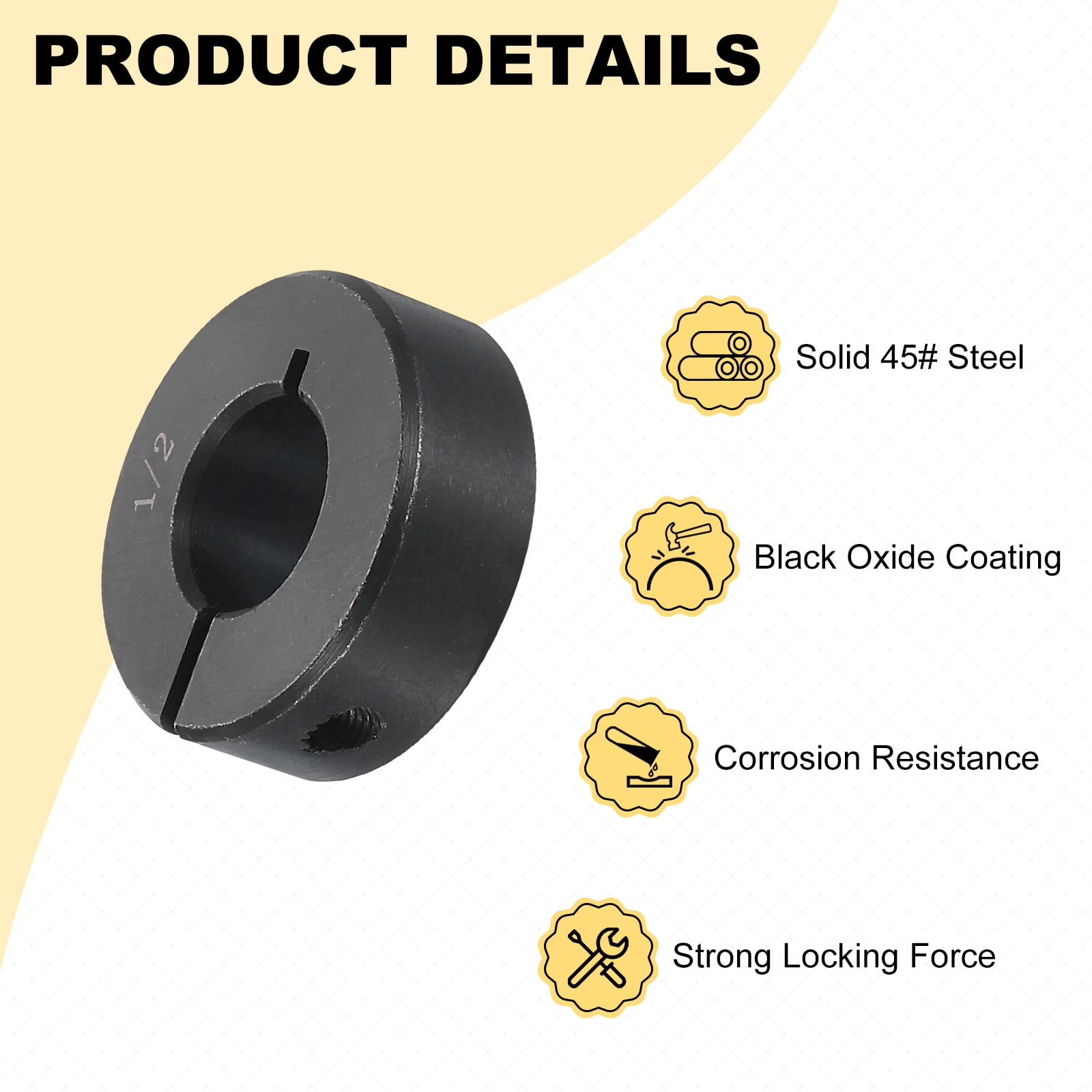 8pcs Single Split Shaft Collar 1/2" Bore One-Piece Clamping Collar, Black Oxide Steel Lock Collar Clamp