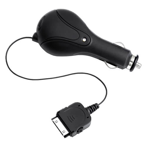 BLACK RETRACTABLE CAR CHARGER VEHICLE DC PLUG IN POWER ADAPTER NEW for iPAD iPOD 