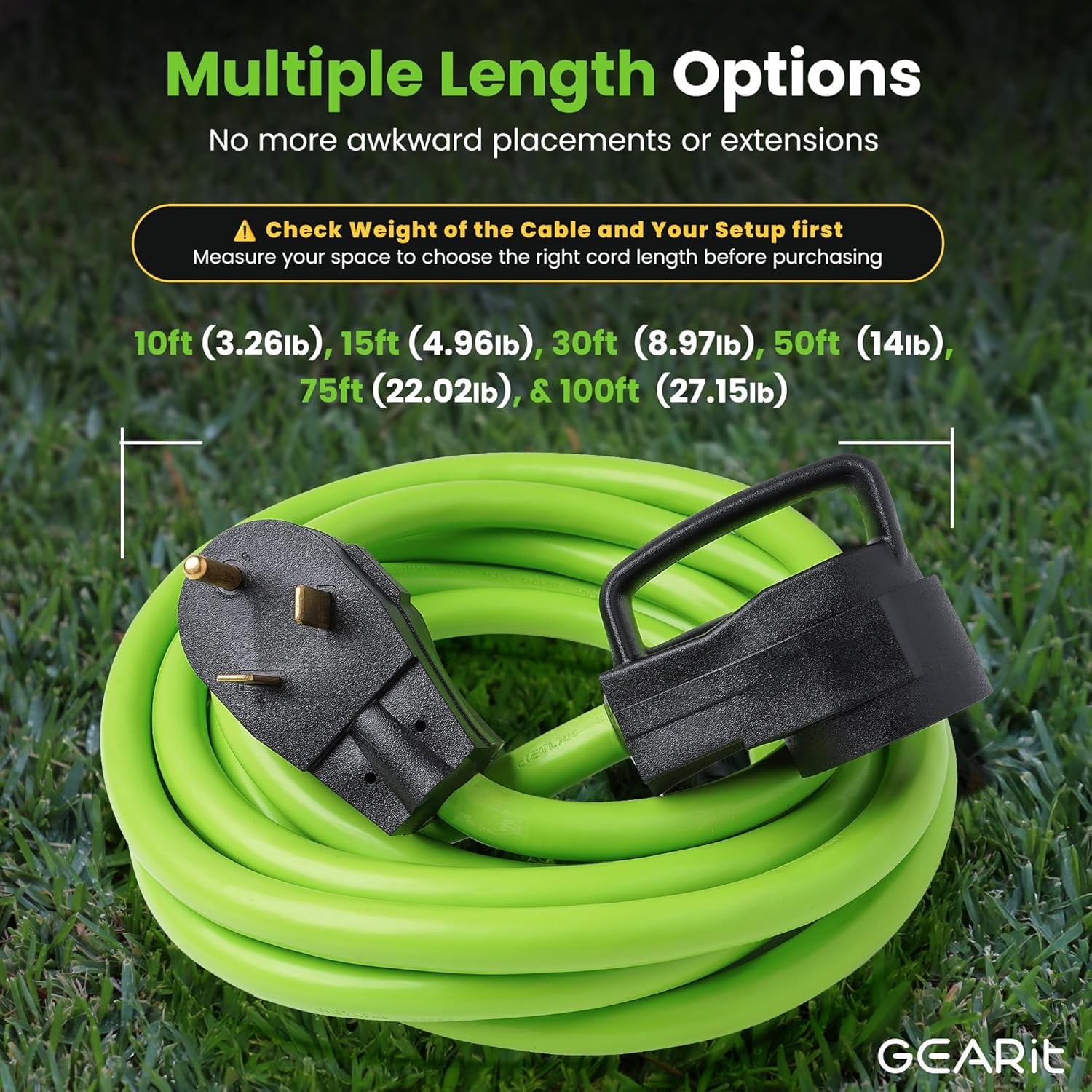GEARit 3-Prong 30 Amp 10AWG NEMA TT-30 Power Extension Cord for RV and Auto, 50ft