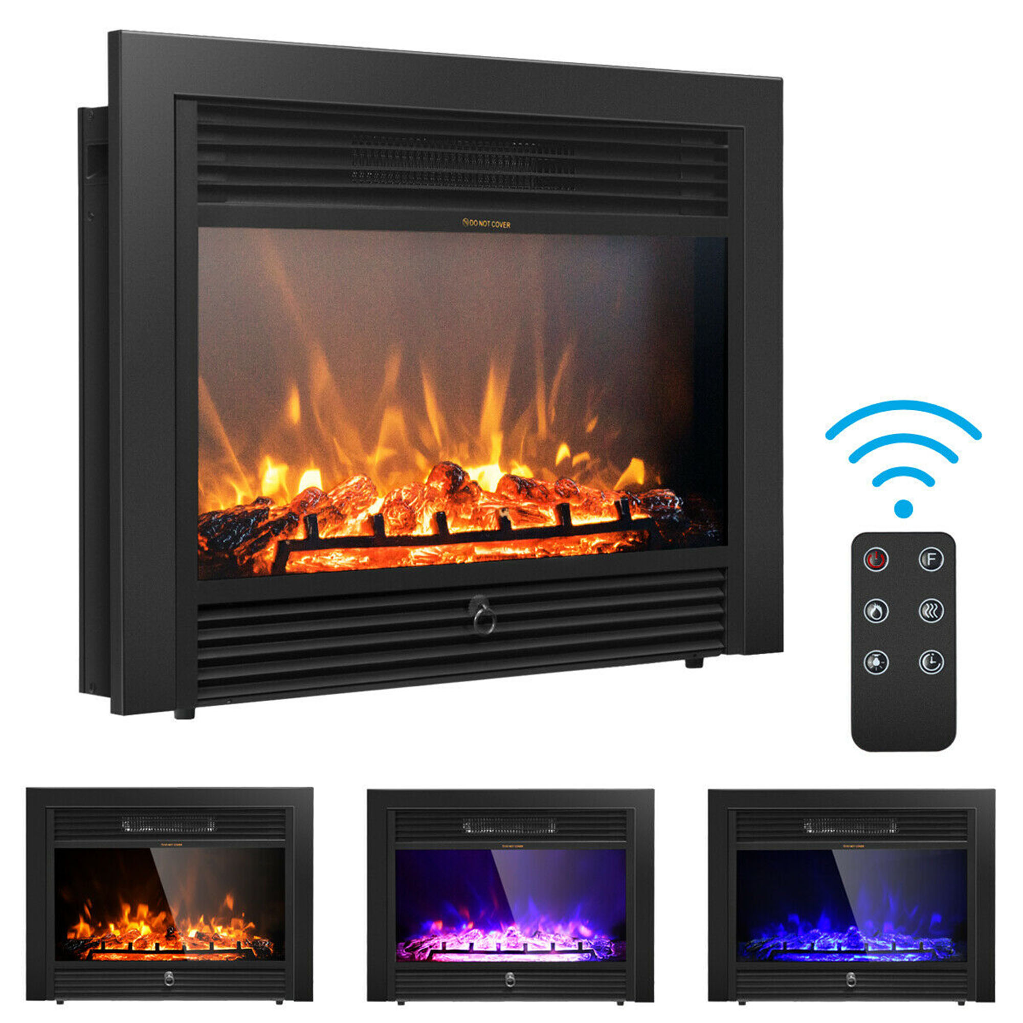 Gymax 28.5'' Fireplace Electric Embedded Insert Heater Glass Log Flame