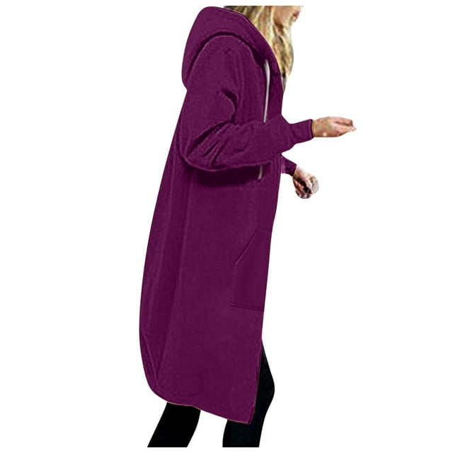 Women Autumn Winter Casual Fashion Solid Color Drawstring Hooded Long Sleeve Zipper Pocket Jacket Coat