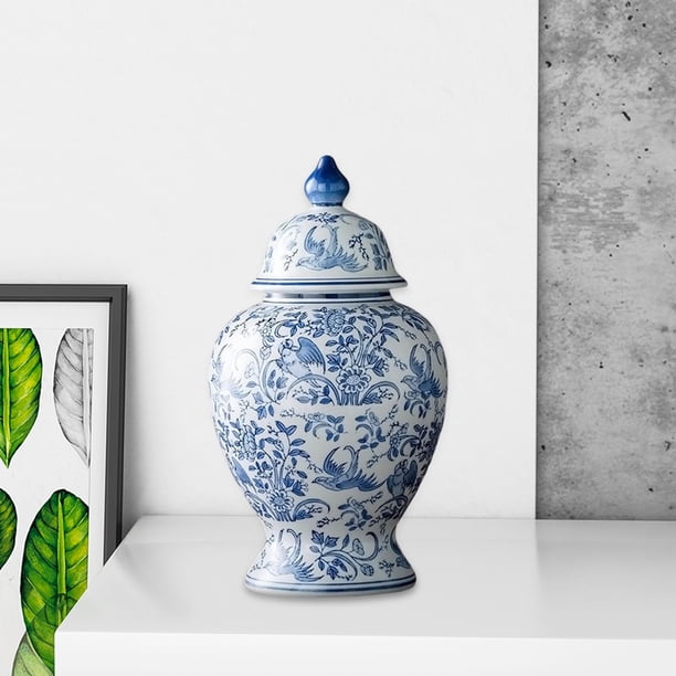 Tarro de jengibre de cerámica con tapa, adornos de jarrón, tarros de decorativos de estilo chino para decoración de mesa, sala de estar, Tarro General Redondo Macarena tarro de jengibre