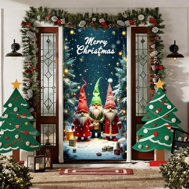 Uuiauoio Grand Rideau de Porte de Noël Décoration des Fêtes avec Motif pour Porte d'Entrée Mur Fête Festival Décoration Tissu Polyester Durable Réutilisable Installation Facile Intérieur Extérieur Célébration Saisonnière