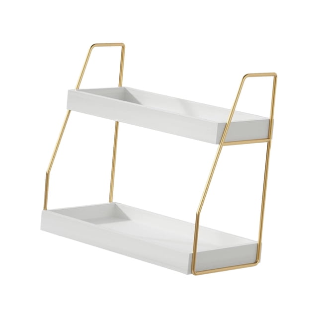Organizador de encimera de baño, organizador de tocador de 2 niveles, estante resistente para maquillaje y cuidado de la piel, bandeja organizadora de Oro
