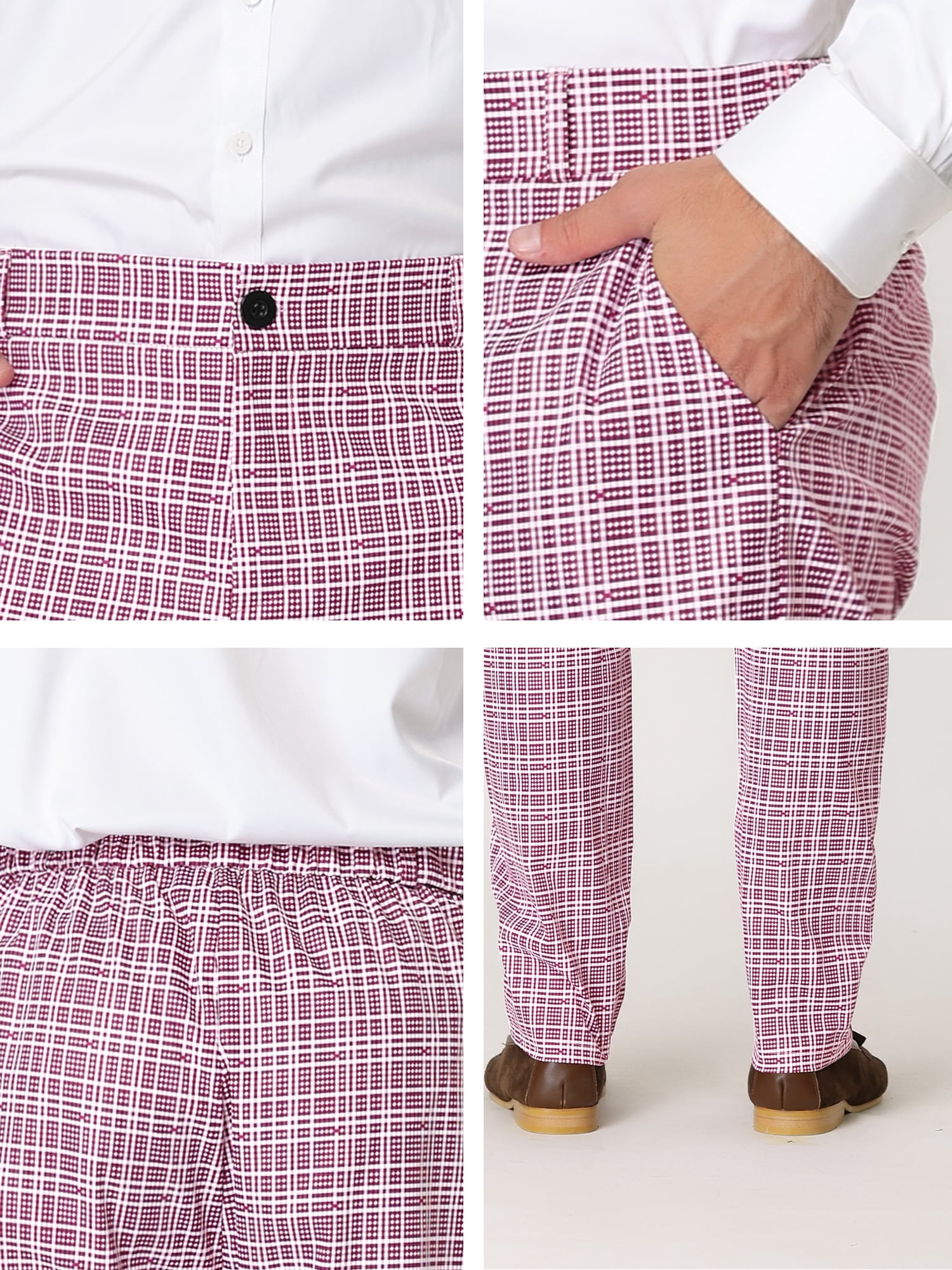 Unique Bargains Men's Plaid Printed Straight Leg Business Casual Checked Pants 38 Pink