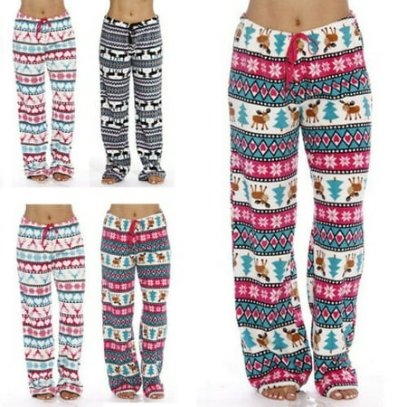 Women's Ladies Pyjamas Pants Wide Leg Christmas Deer Lounge Bottoms ...