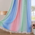 thumbnail image 4 of Cortina XiDi Rainbow con estampado de estrellas de doble capa, rosa, verde y azul, 4 of 8