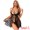 Black, variant on DARING DIVA Women's Front Closure Lace Heart Print Nightgown Thong Set Chemise S Black