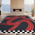 thumbnail image 2 of Design&I 8'x10' Washable Area Rug Checkered Border Bold Stripes Loops Vintage Track Layout Car Playful Expressive for Living Room, Family Extra Large Skid-Resistant Low Profile, 2 of 7