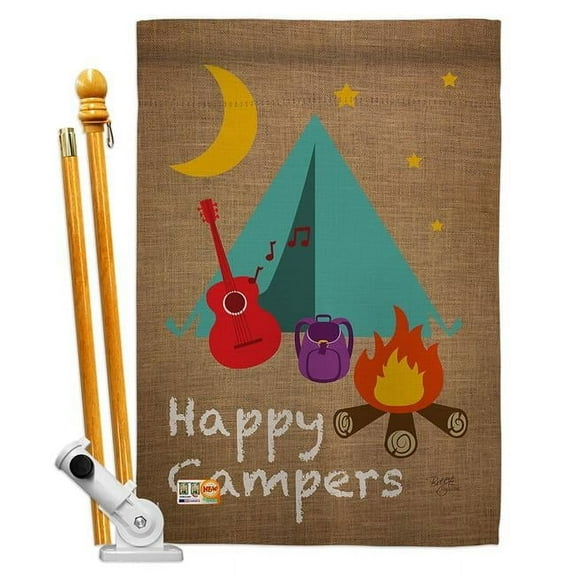 Breeze Decor BD-OU-HS-109045-IP-BO-D-US14-BD 28 x 40 in. Happy Campers Nature Outdoor Impressions Decorative Vertical Double Sided House Flag Set & Pole Bracket Hardware