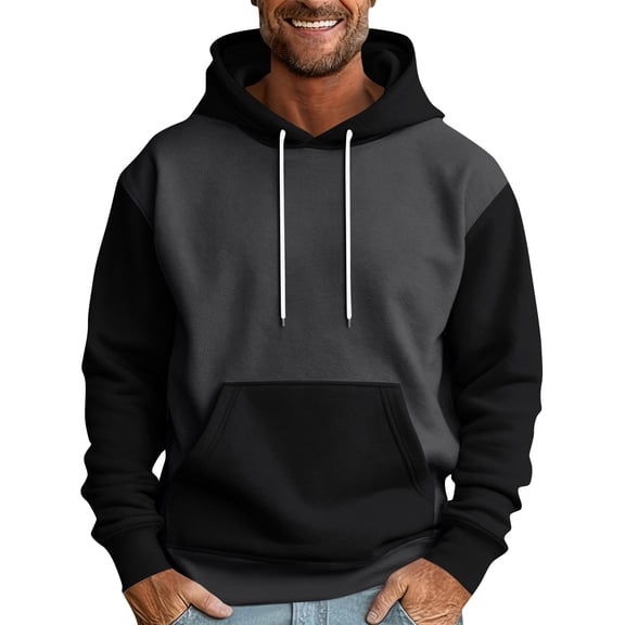 Men’s Pullover Hoodie Long Sleeve Drawstring Hooded Sweatshirt Kangaroo Pocket Casual Loose Fit Top Black L