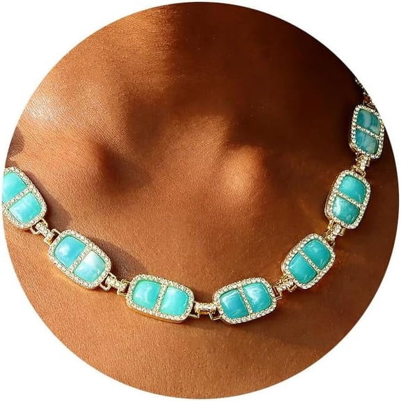 12 Colors Diamond Stone Gold Necklace For Women Full Trendy Blue Birthstone Choker Necklace For Women Mothers Square Design Necklace Birthday Jewelry[Z1783]