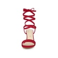 thumbnail image 2 of BLISSFUL STEP Women's Open Toe Lace up Block High Heels Sandals Red 9.5, 2 of 8