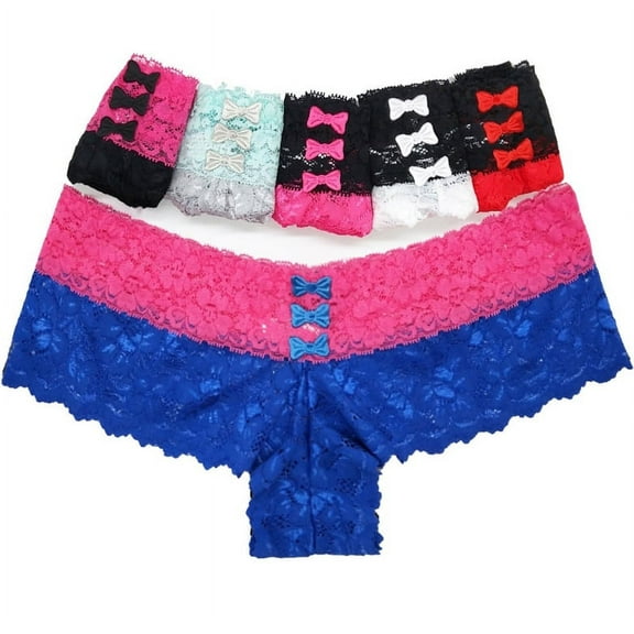 6-Pack Women's Lace Boyshorts Bikini Panties Sexy Boy Shorts Panty Underwear (M)