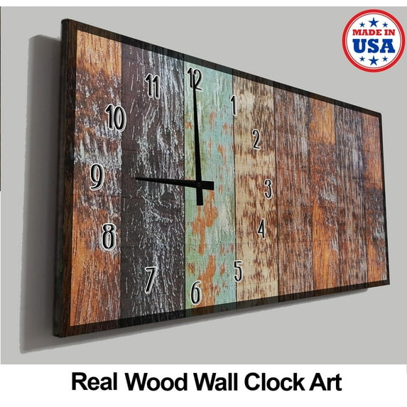 Wooden Wall Clock Distressed And Colored Wood Patina Retro Style Wood Wall Decor
