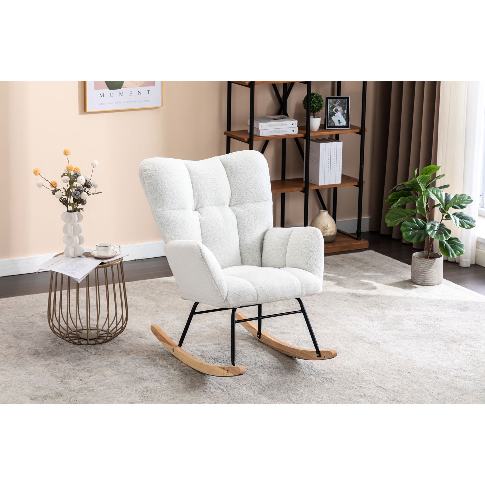 Modern Solid Pattern - Ivory Rocking Chair for Living Room Accent