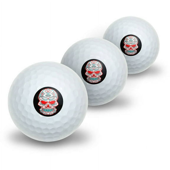 Mexican Day of the Dead Skull Novelty Golf Balls, 3pk