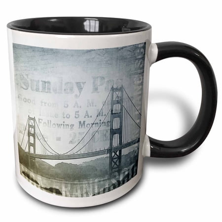 3drose, Blue Grey Illustration of Golden Gate Bridge San Francisco, 15oz Two-tone Black Mug