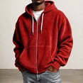 thumbnail image 2 of FENGYOU Mens Corduroy Zip Up Hoodie Oversized Drop Shoulder Sweatshirt Ribbed Long Sleeve Hooded Jacket Casual Pullover Red XL, 2 of 5