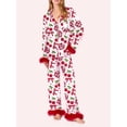 thumbnail image 3 of Hirigin Store Mommy and Me Matching Pajamas Cherry Bow Print Long Sleeve Lapel Tops and Pants Set Family Sleepwear, 3 of 4