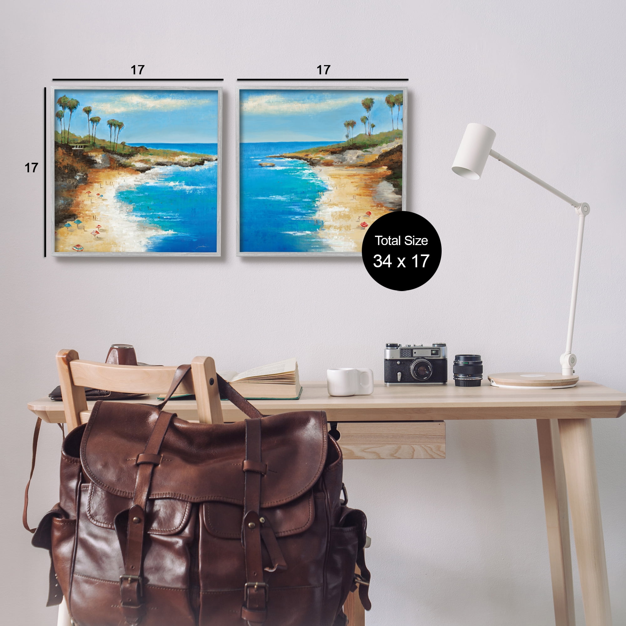 Stupell Industries Beach Cove Landscape Nature Painting Gray Framed Art Print Wall Art, 17 x 17, Set of 2