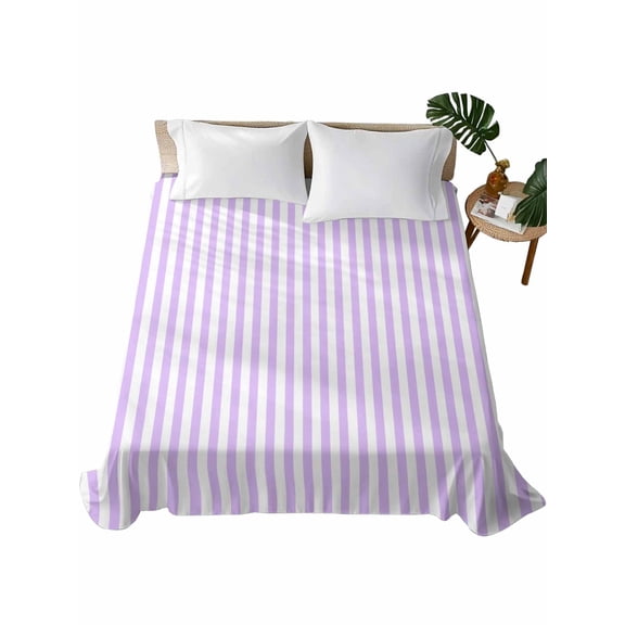 California King Flat Sheet 108"x98", Purple White Stripe Soft Lightweight Bedding Flat Sheets Only, Modern Minimalist Geometric Striped Brushed Microfiber Top Bed Sheet, Breathable Bedsheets