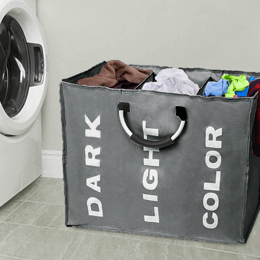 Laundry Bags IHOMAGIC 3 Sections Large Laundry Hamper Foldable Fabric