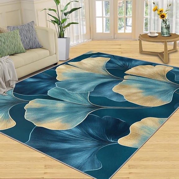 Leaves Bedroom Area Rug, Ginkgo Leaves Rugs for Living Room, Watercolor Carpet, Non Slip & Low-Pile, Indoor Washable Rugs & Home Decor 2 x 3ft