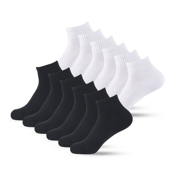 12 Pairs Cushion Ankle Socks Low Cut Cotton Unisex Athletic Sports Workout Running Comfort Cozy Sweat-absorbing Anti-Slip Comfy Solid Color Value Pack