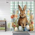 thumbnail image 2 of Easter Shower Curtain Bunny Eggs Flowers Shower Curtains for Bathroom Decor Green Plaid Spring Plants Bath Curtains Sets for Spring Easter Bathroom Decor Fabric Waterproof Standard 72" X 72", 2 of 6