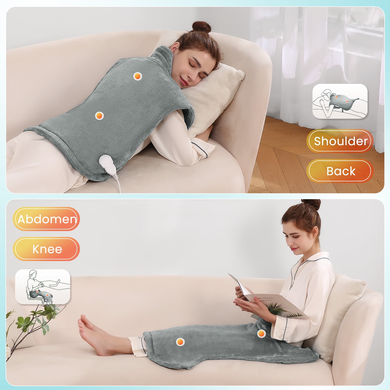 MaxKare Ultra Soft Heating Pad with 4 Heat Settings & Auto Shut-off for Full Body Stress Relief, 24"x33" - Gray