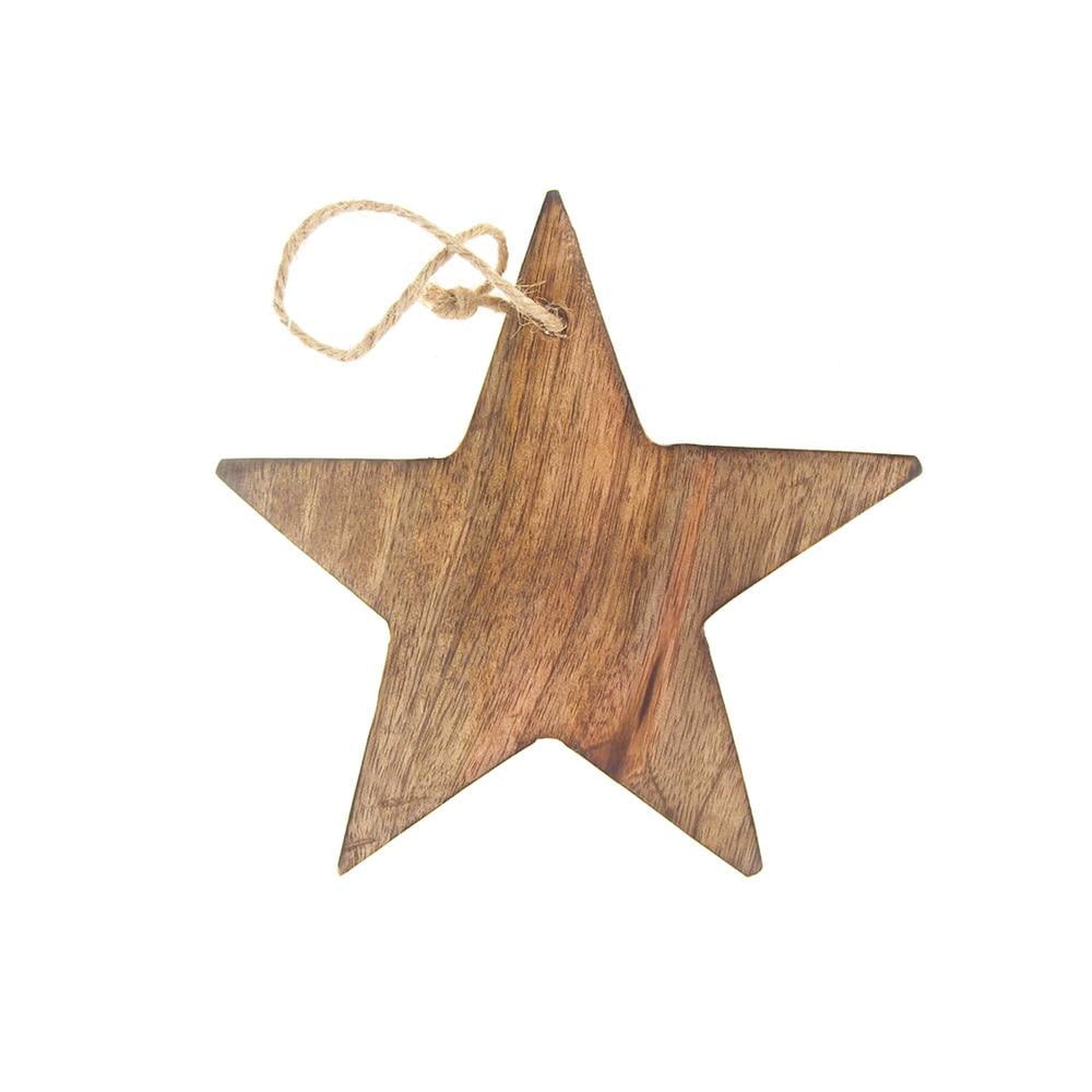 Hanging Wood Star Christmas Tree Ornament Natural 5 Inch