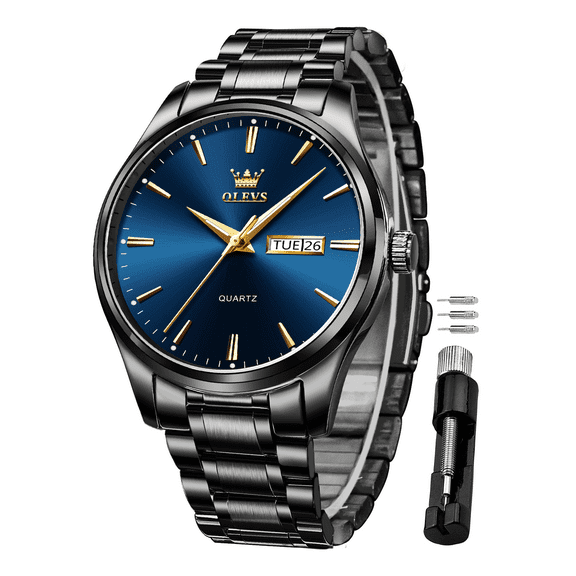 OLEVS Classic Men Watches with Date,Stainless Steel Man Watch with Date, Bussiness Watches for Men,Luminous Quartz Mens Watches Black/White/Blue/Gold, Waterproof Male Reloj para Hombre